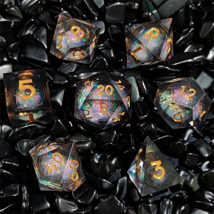 Board Games Manufacturer Polyhedral Sharped Edge Quicksand Liquid Core Resin Dice Set