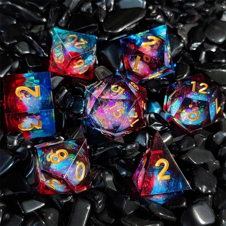 Board Games Manufacturer Polyhedral Sharped Edge Quicksand Liquid Core Resin Dice Set