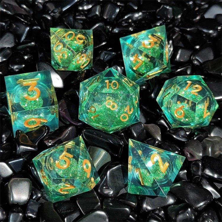 Board Games Manufacturer Polyhedral Sharped Edge Quicksand Liquid Core Resin Dice Set
