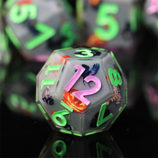 MINI PLANET Handmade Halloween Resin Dragon Dungeon DND RPG Dice Set Sharp Edges Polyhedral Board Game Dice Custom Halloween
