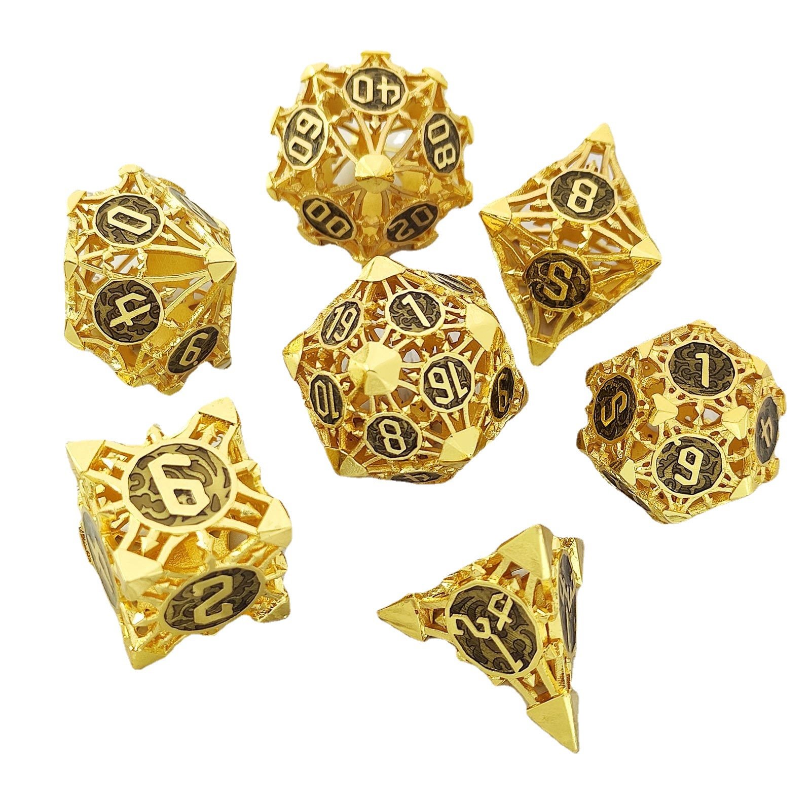 Mini Planet Wholesale RPG Board Games Handmade polyhedral Copper hollow Metal dice set 7pcs Dice Custom Logo for DND MTG Players