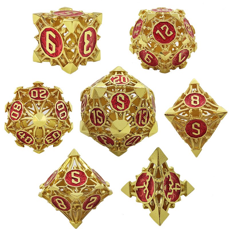 Mini Planet Wholesale RPG Board Games Handmade polyhedral Copper hollow Metal dice set 7pcs Dice Custom Logo for DND MTG Players