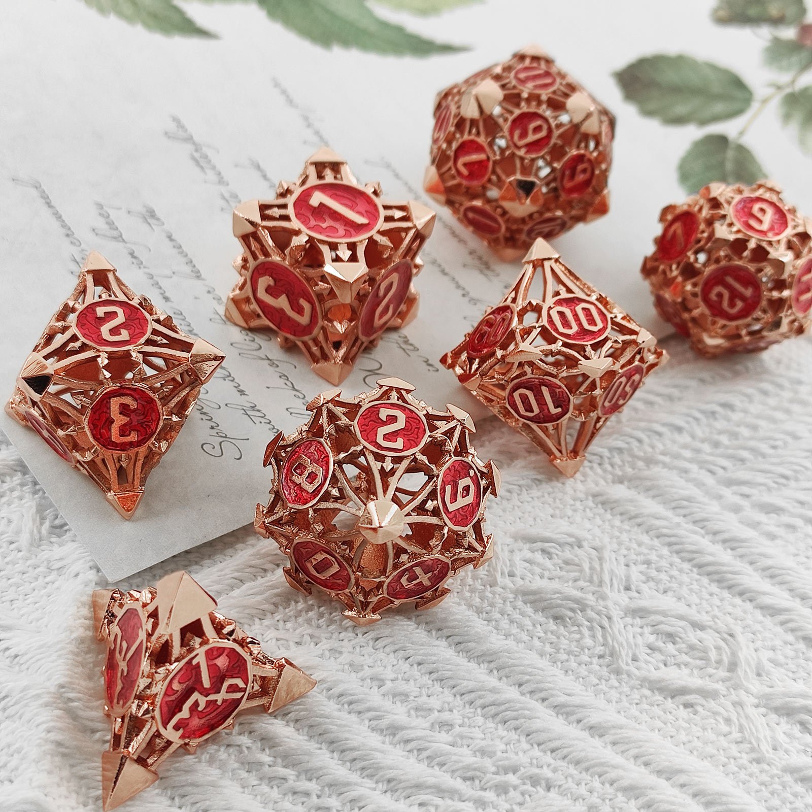 Mini Planet Wholesale RPG Board Games Handmade polyhedral Copper hollow Metal dice set 7pcs Dice Custom Logo for DND MTG Players