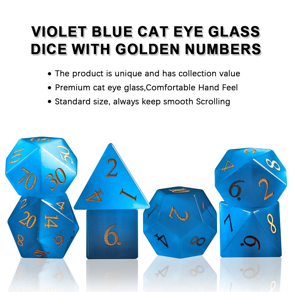 Dice Manufacturers Ocean Blue Cat Eye Glass DND Gem Dice For Dungeons and Dragons RPG