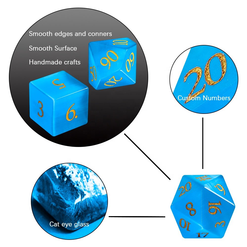 Dice Manufacturers Ocean Blue Cat Eye Glass DND Gem Dice For Dungeons and Dragons RPG