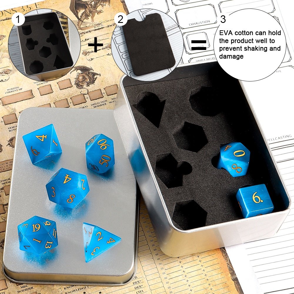Dice Manufacturers Ocean Blue Cat Eye Glass DND Gem Dice For Dungeons and Dragons RPG