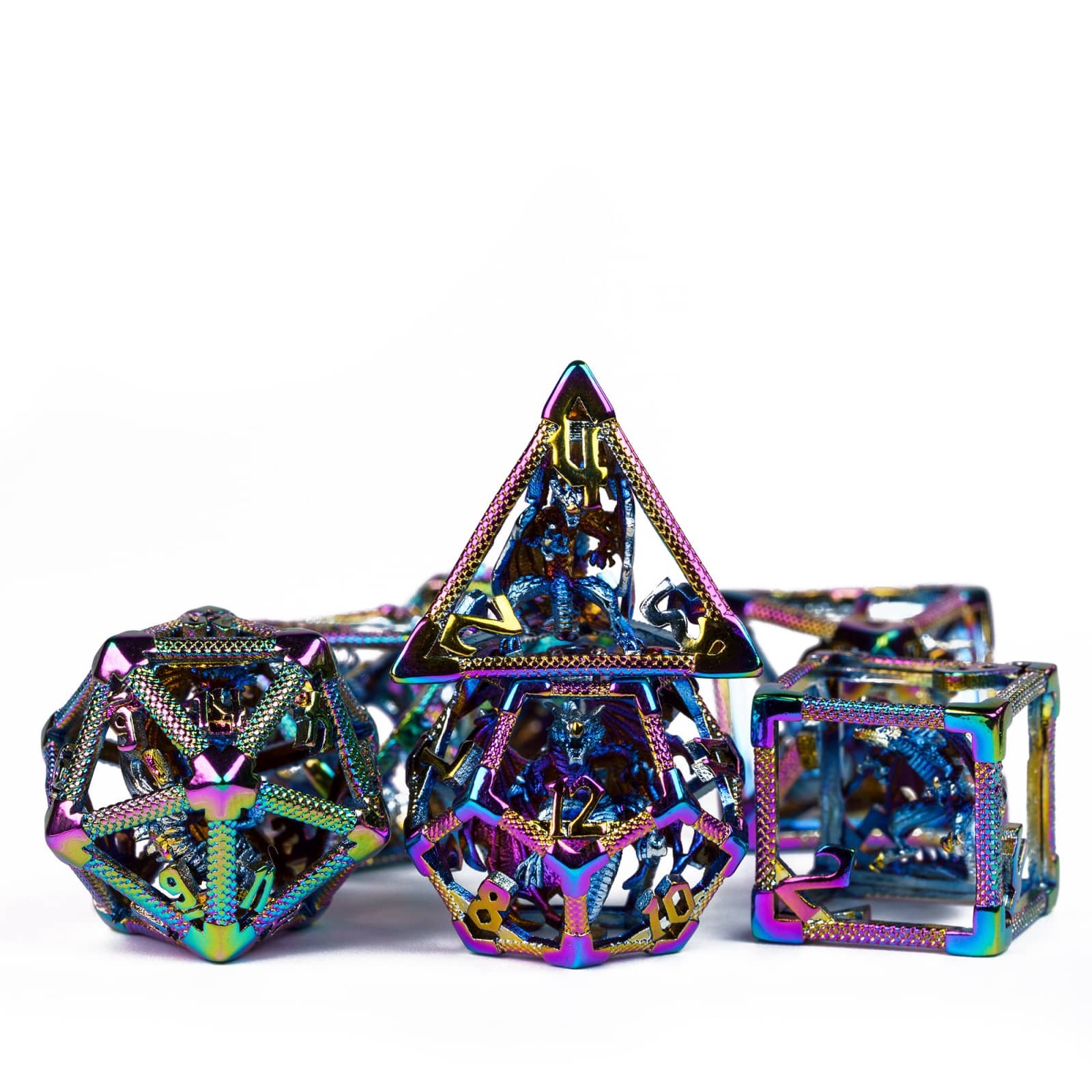 Udixi Polyhedral custom logo rpg dungeons and dragons hollow metal dice game set Rainbow