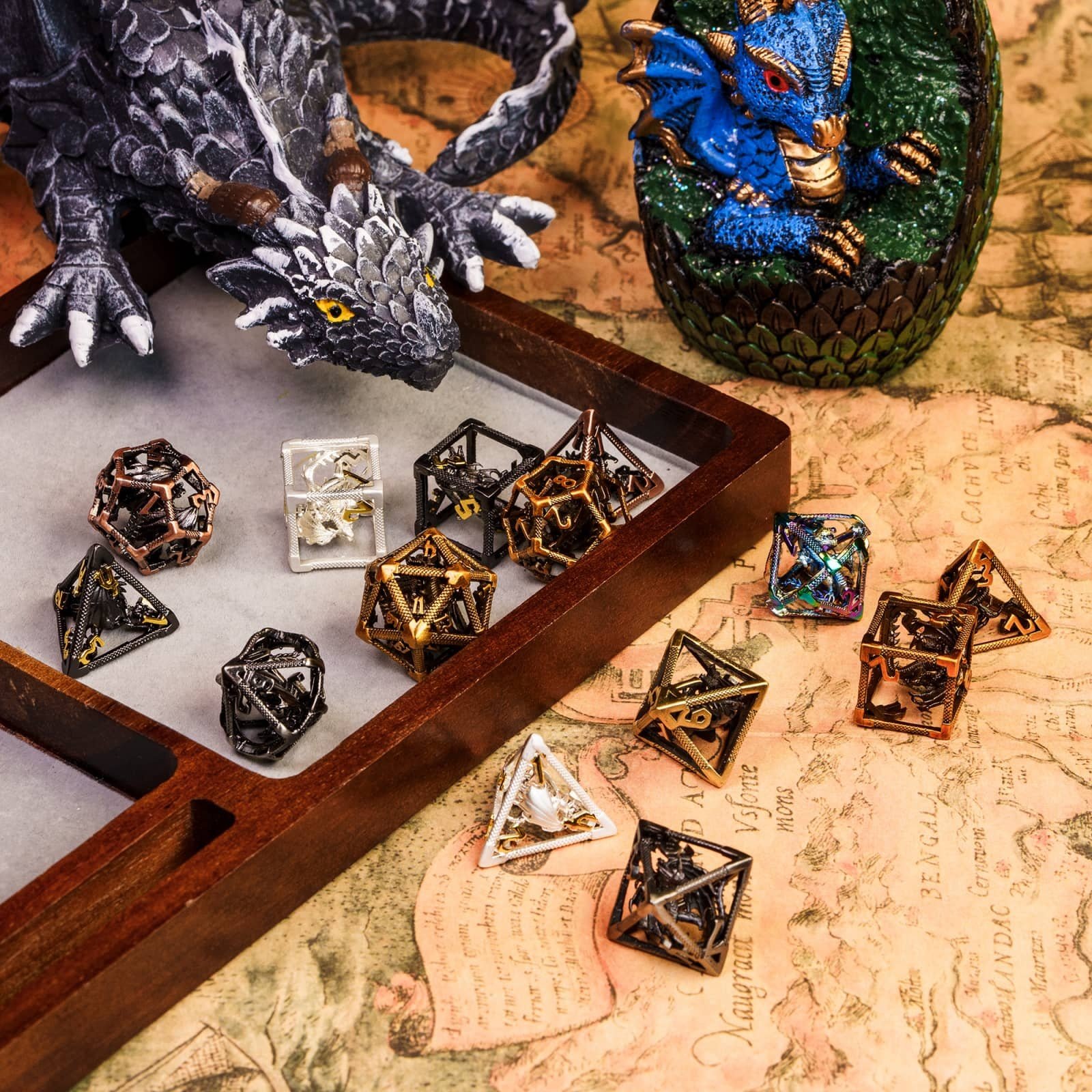 Udixi Polyhedral custom logo rpg dungeons and dragons hollow metal dice game set Rainbow