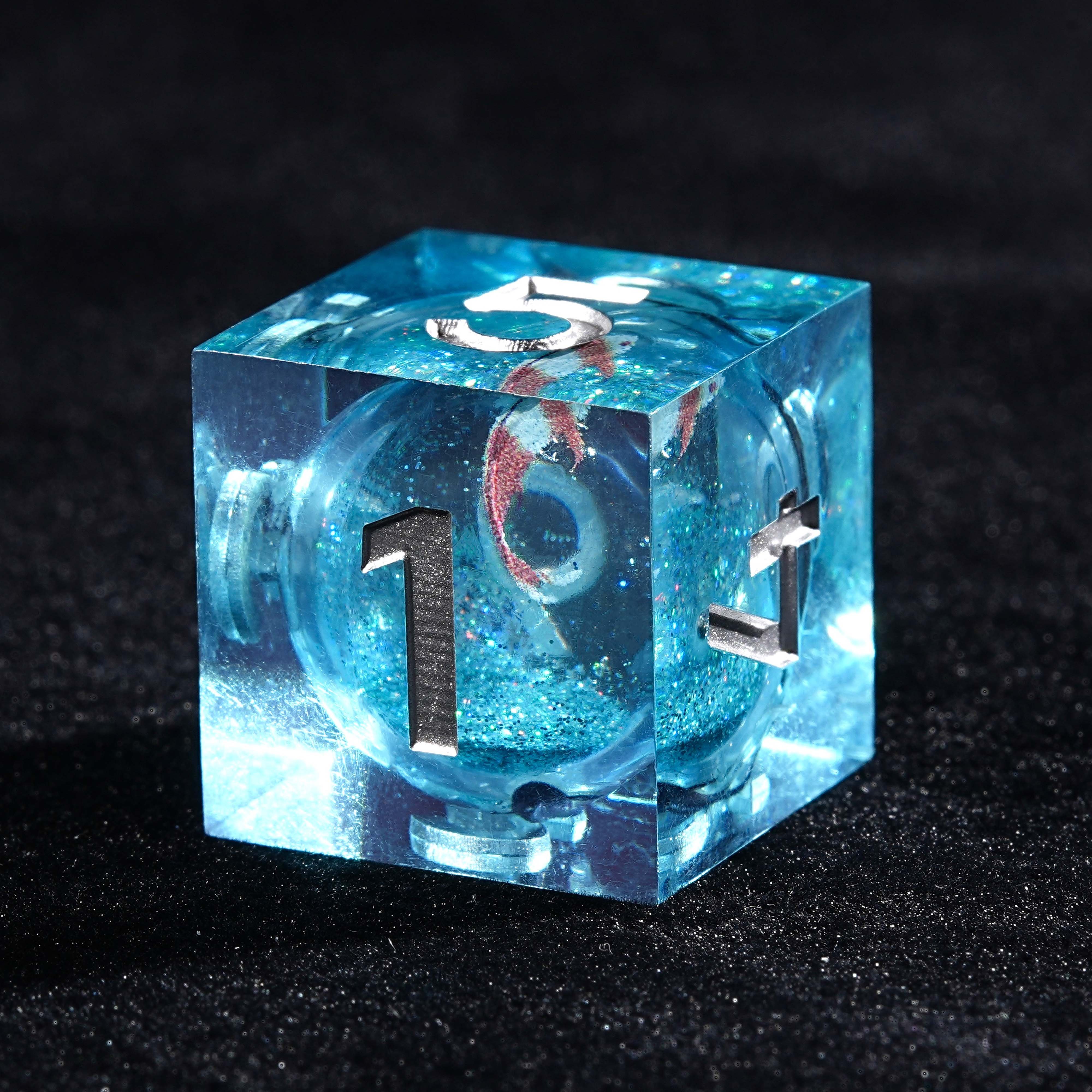 7Pcs Liquid Goldfish Dice Blue Resin Polyhedral Dice For DND Role Games Playing Collection Set