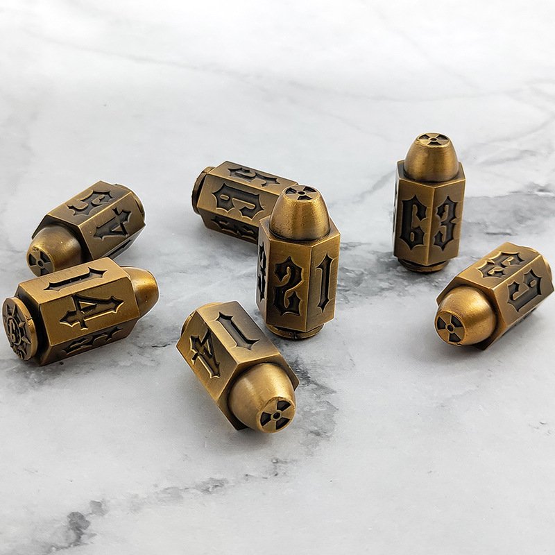 Bullet Metal Dice Set 6 Pack Antique Copper Metal D6 Die Polyhedral D&D Dice for D and D Dungeons and Dragons Accessories Gifts