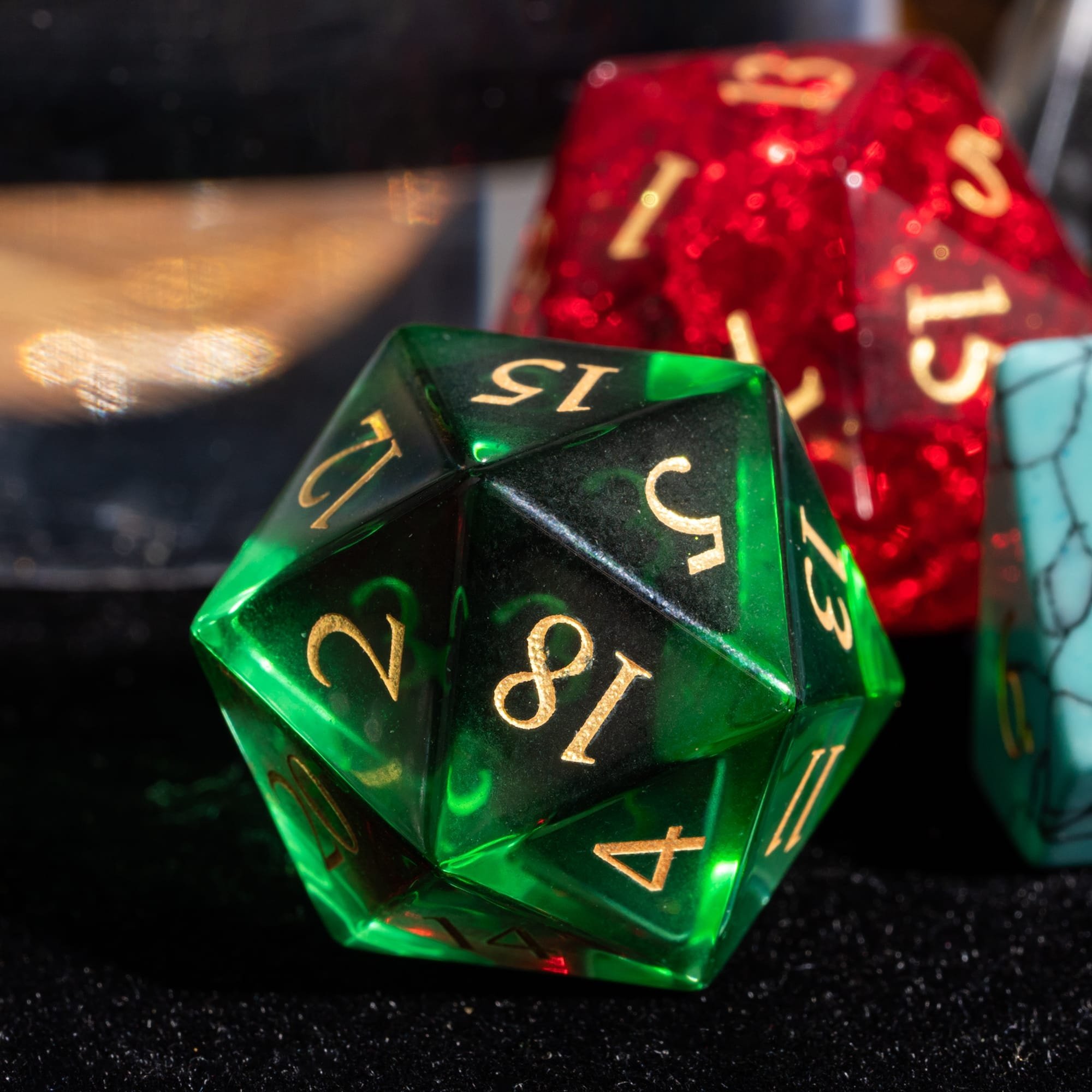 Udixi Polyhedral d&d custom logo dungeons and dragons stone gemstone random glass cube dice game set