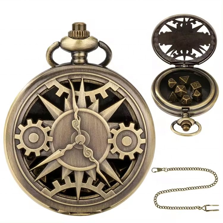 Wholesale DND Style Magnificent Portable Pocket Watch Metal Dice Box For Gifts