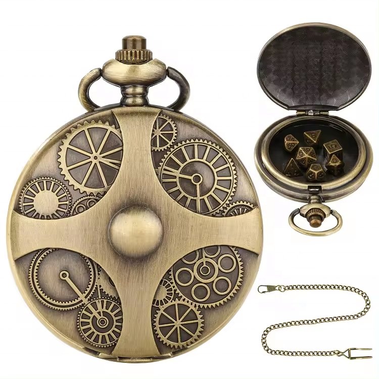 Wholesale DND Style Magnificent Portable Pocket Watch Metal Dice Box For Gifts