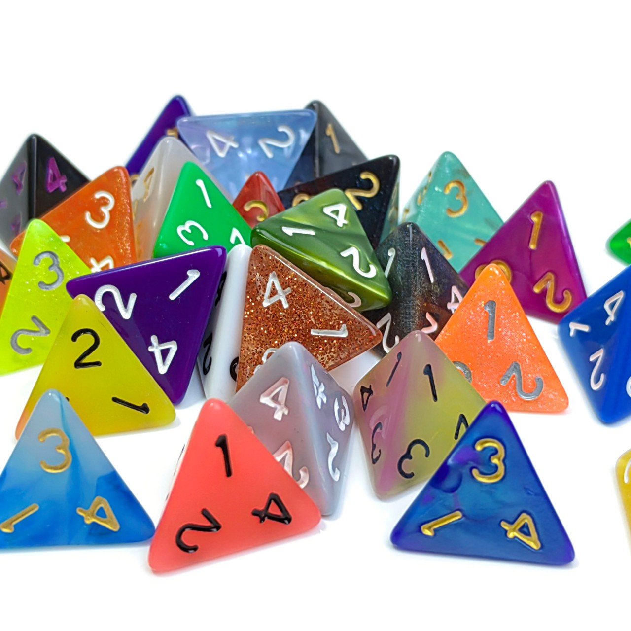 Manufacturers bulk Glitter D4 4 sides dice plastic resin engraved dnd game polyhedral custom dice
