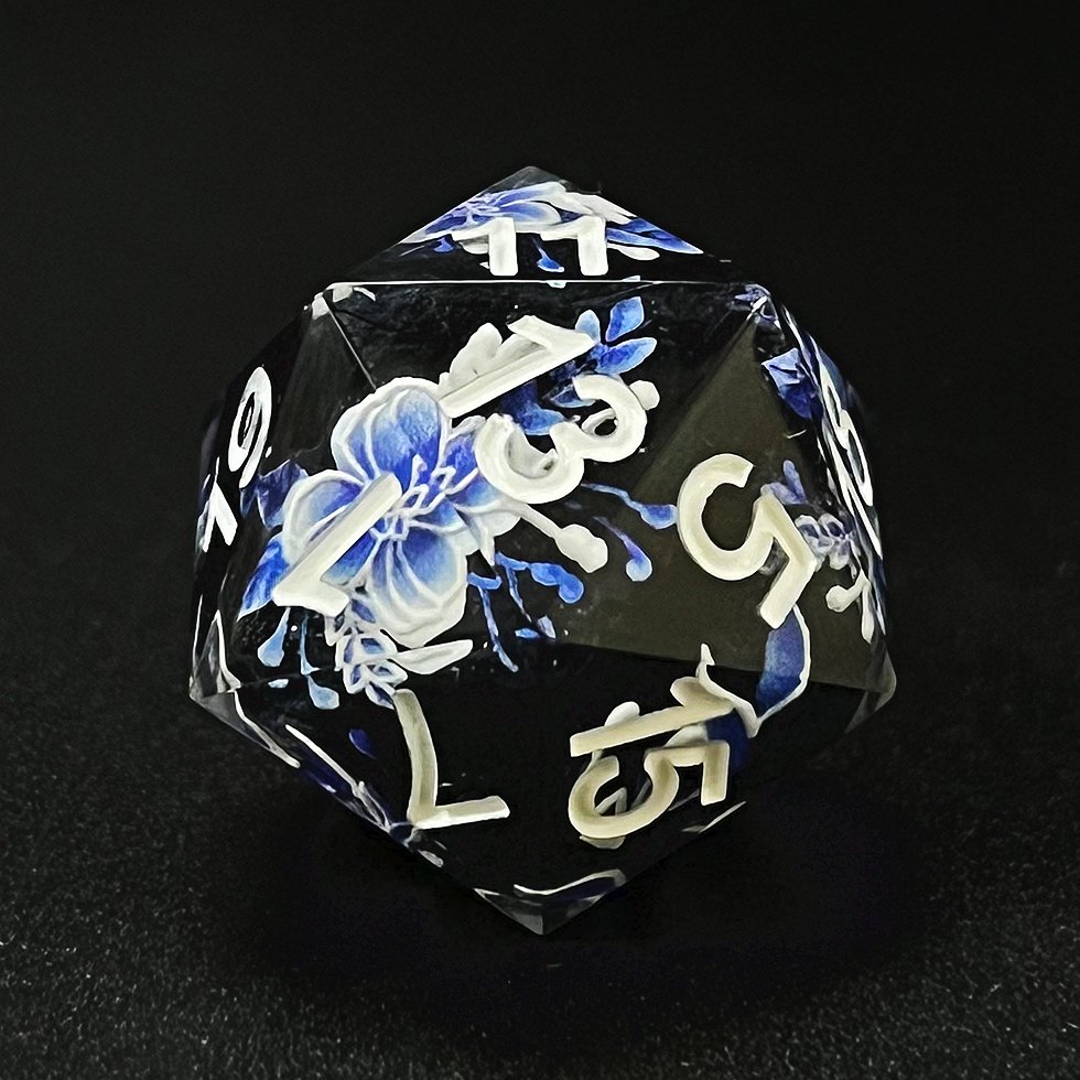 2024 Easysay Sharp Edge Dice For Dungeons And Dragons blue and white porcelain flowers Resin Transparent Polyhedral D&d Dice Set
