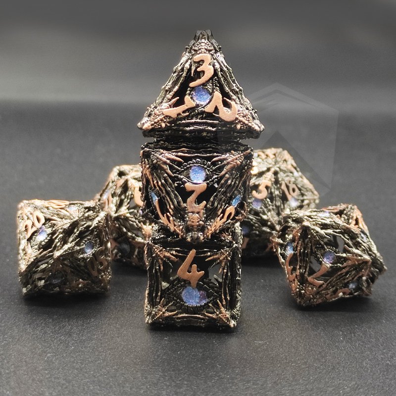 Hot Selling Metal Hollow Dnd Rpg Dice Set 7pcs Polyhedral Dungeons and Dragon Dice Board Game Dnd Dice
