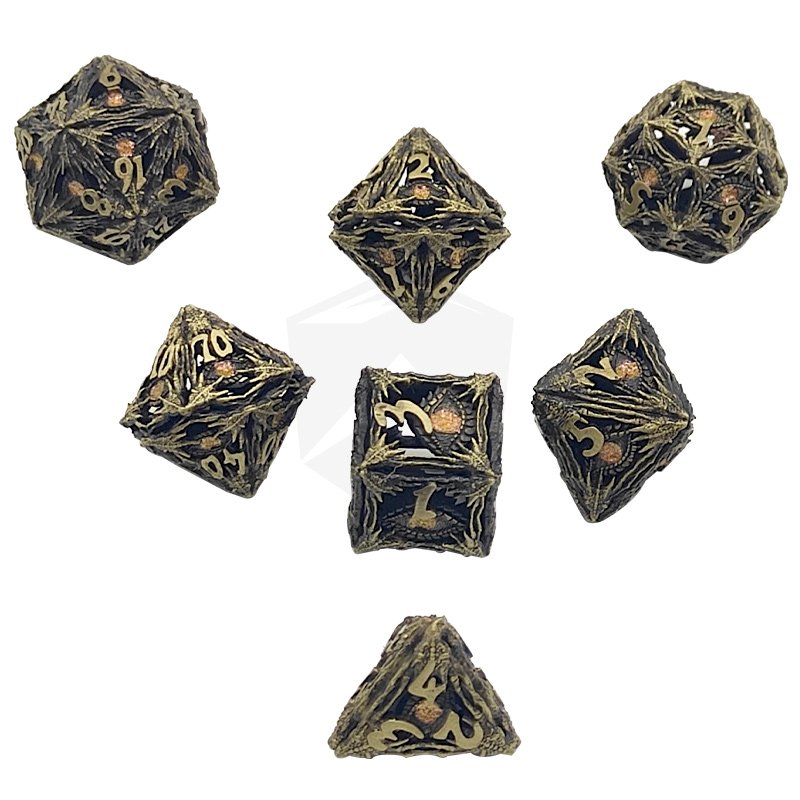 Hot Selling Metal Hollow Dnd Rpg Dice Set 7pcs Polyhedral Dungeons and Dragon Dice Board Game Dnd Dice