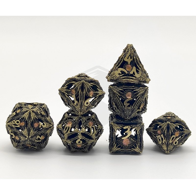 Hot Selling Metal Hollow Dnd Rpg Dice Set 7pcs Polyhedral Dungeons and Dragon Dice Board Game Dnd Dice