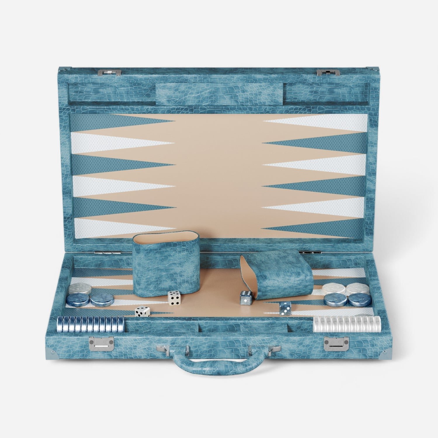 Customized 18 inch Luxury Hand Made Pu Leather Blue Alligator Backgammon Set Board Game