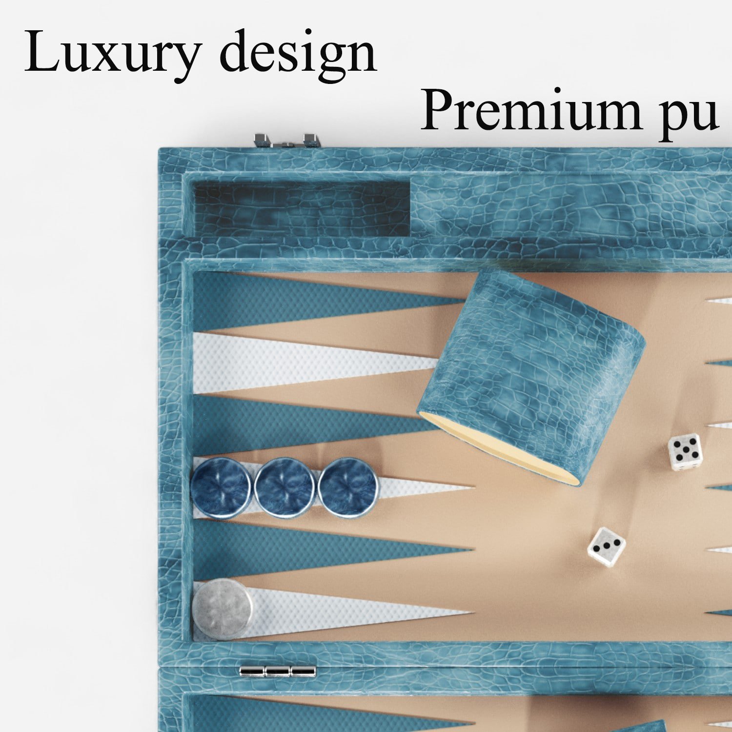 Customized 18 inch Luxury Hand Made Pu Leather Blue Alligator Backgammon Set Board Game
