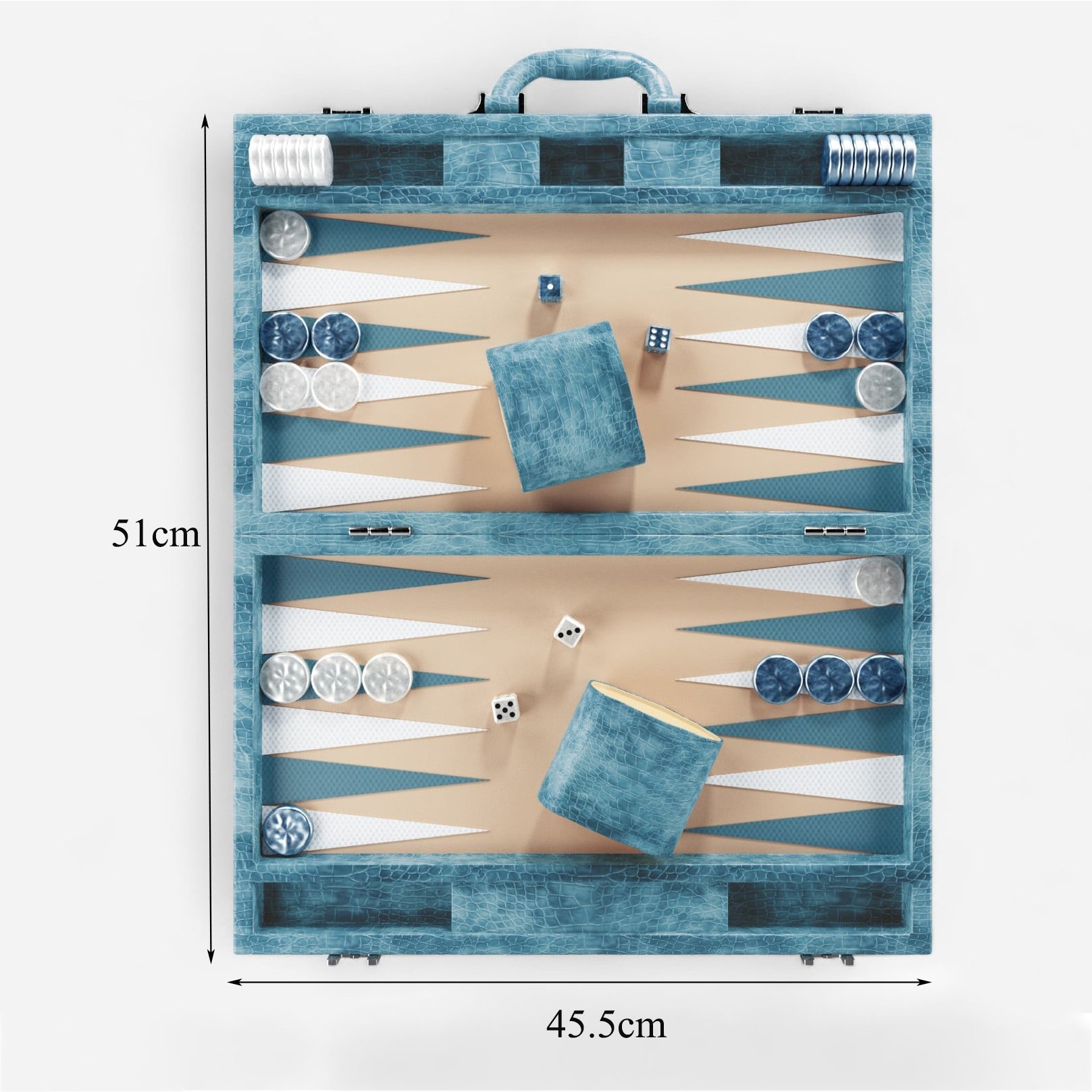 Customized 18 inch Luxury Hand Made Pu Leather Blue Alligator Backgammon Set Board Game