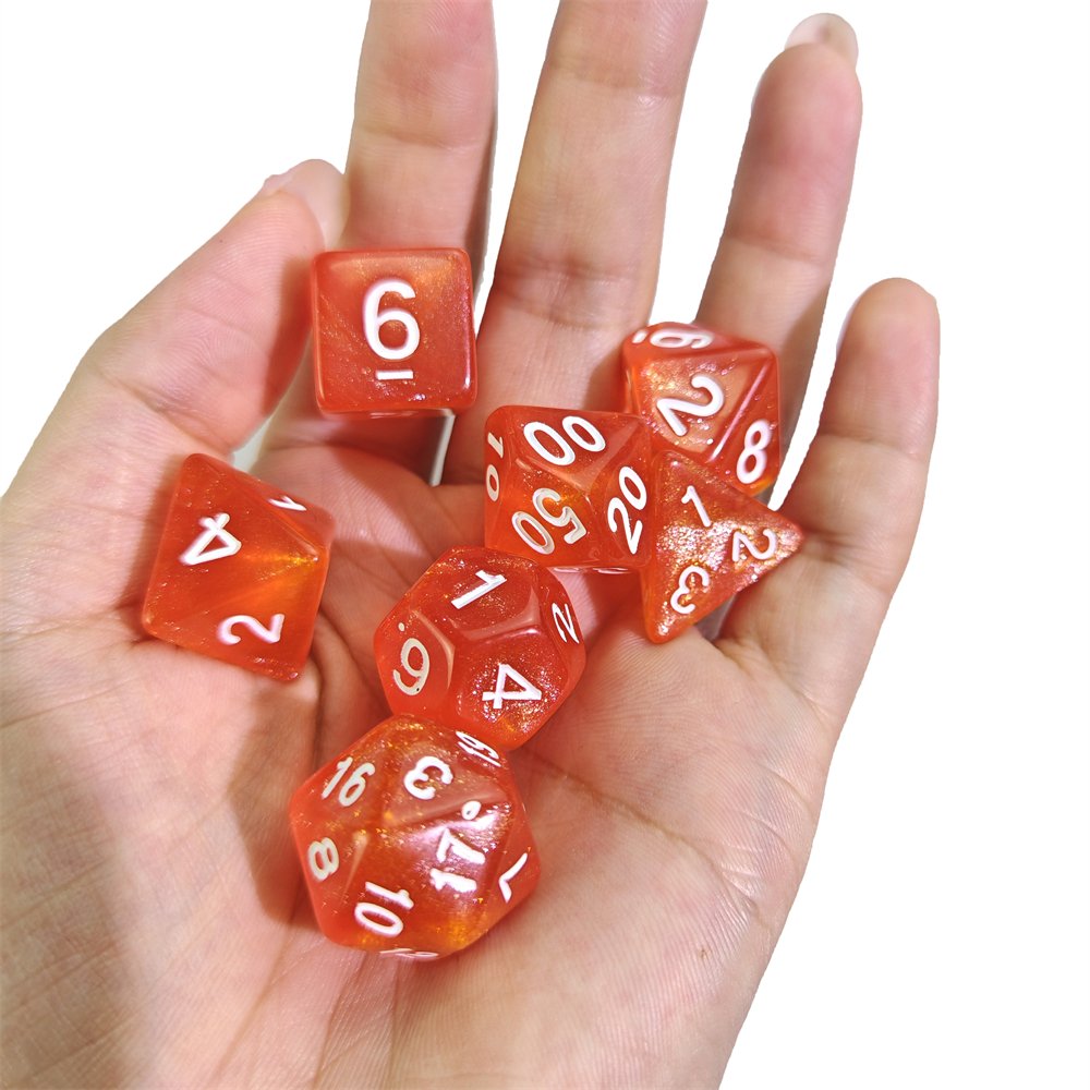 Transparent Glitter Acrylic DND Dice Set Factory Direct Sale High Quality Polyhedral Dungeons and Dragons RPG Board Game Dice