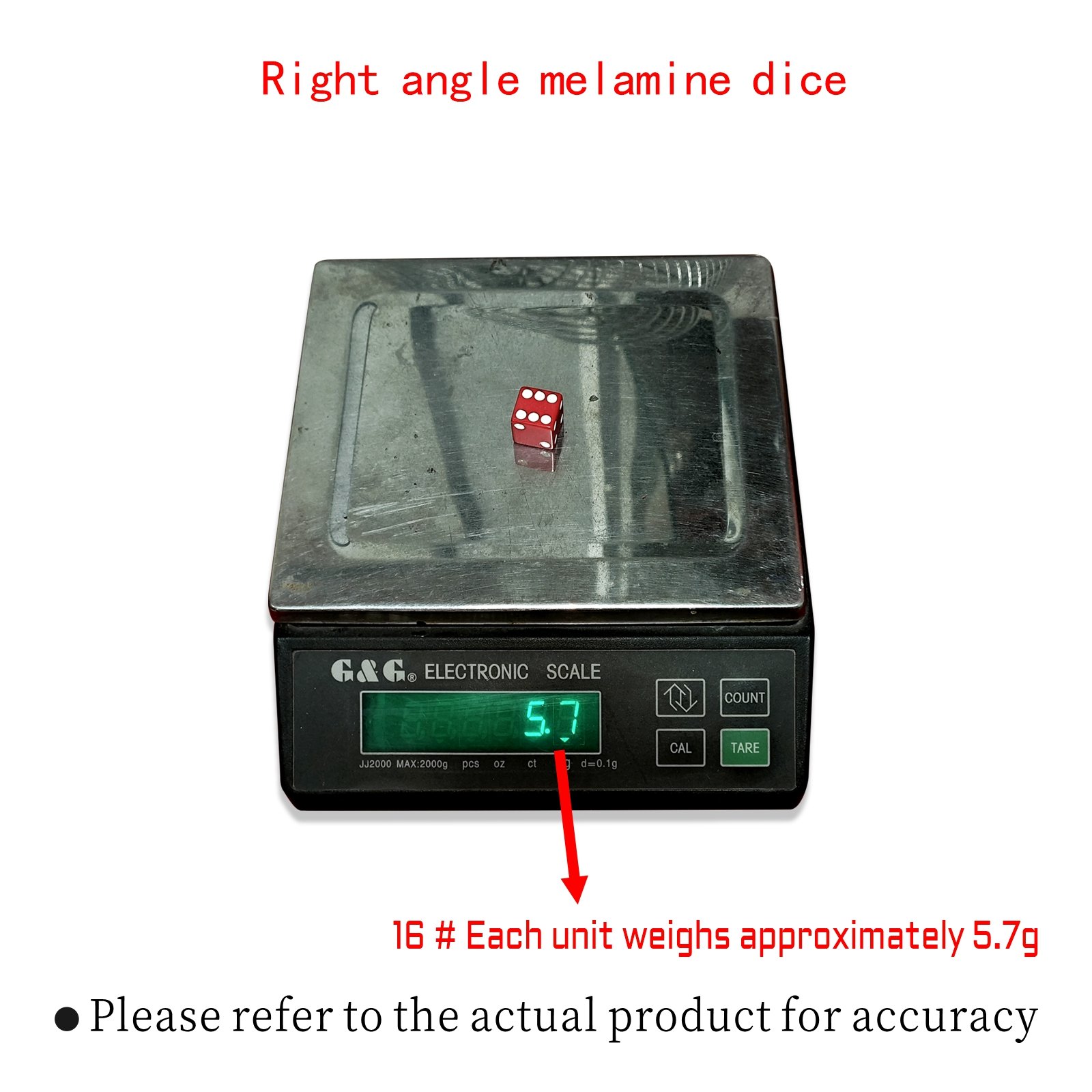 16mm melamine material 6-sided dot opaque square corner dice wholesale, 6 grams, heavier than acrylic, large diameter dot