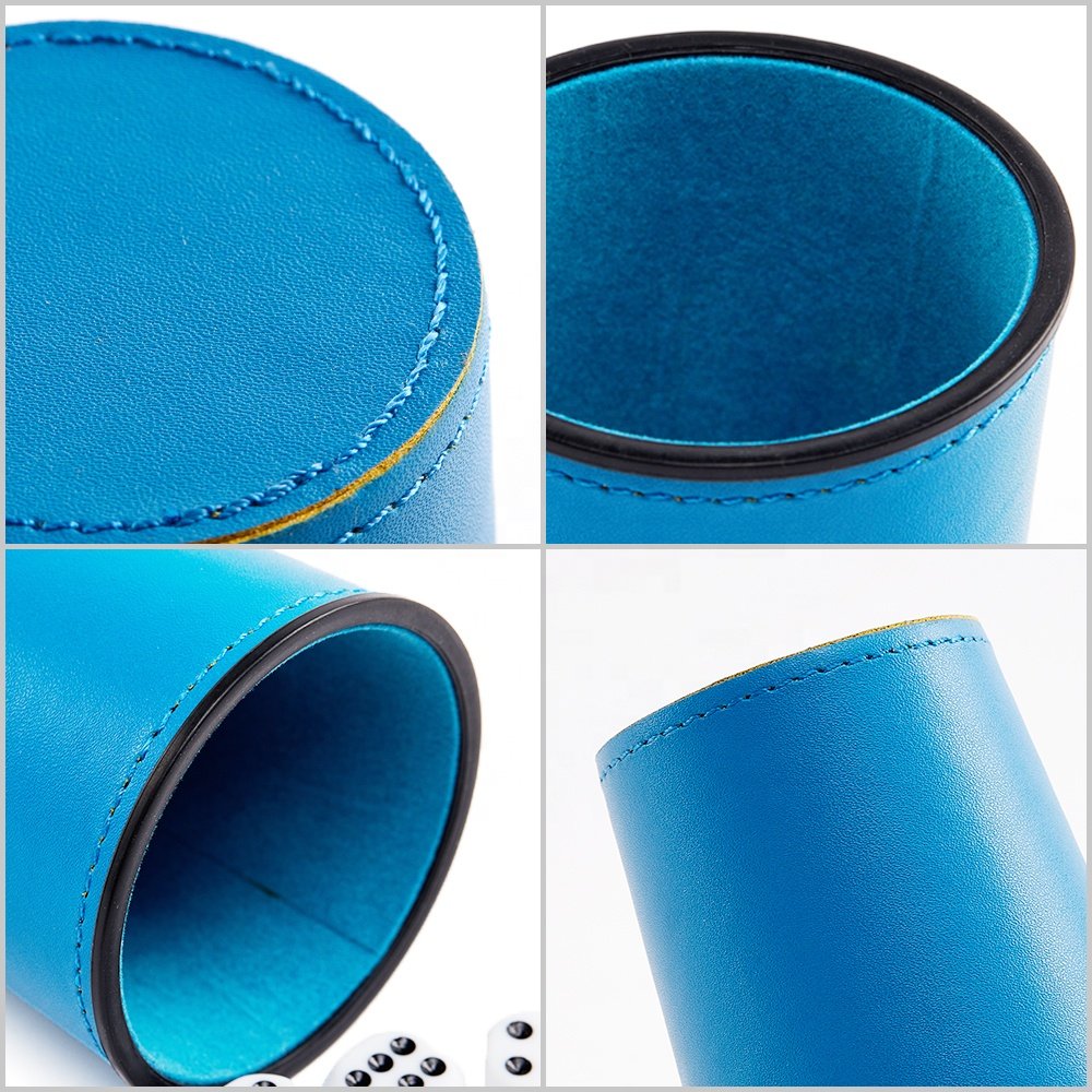 Blue Shaker Cups Set Cheap Custom Logo High Quality Pu Leather Dice Cup For Backgammon Games