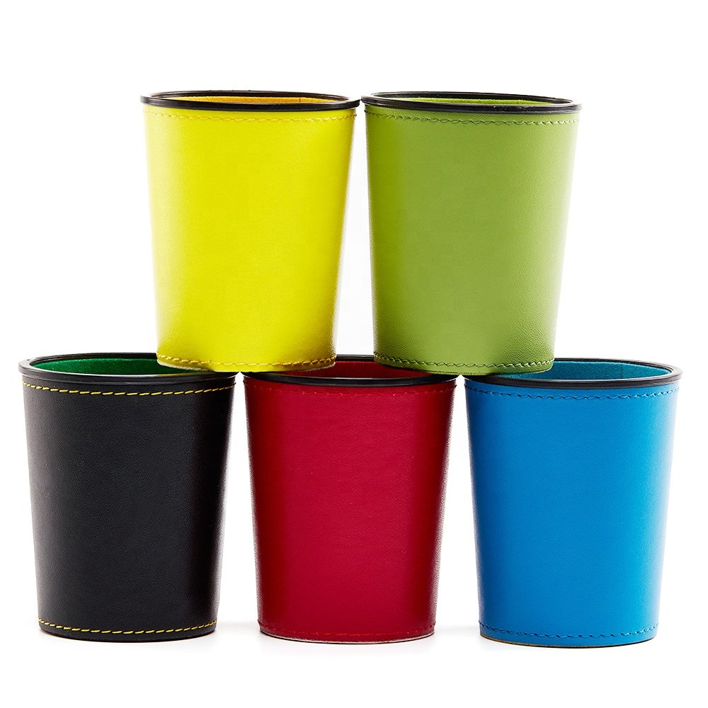 Blue Shaker Cups Set Cheap Custom Logo High Quality Pu Leather Dice Cup For Backgammon Games
