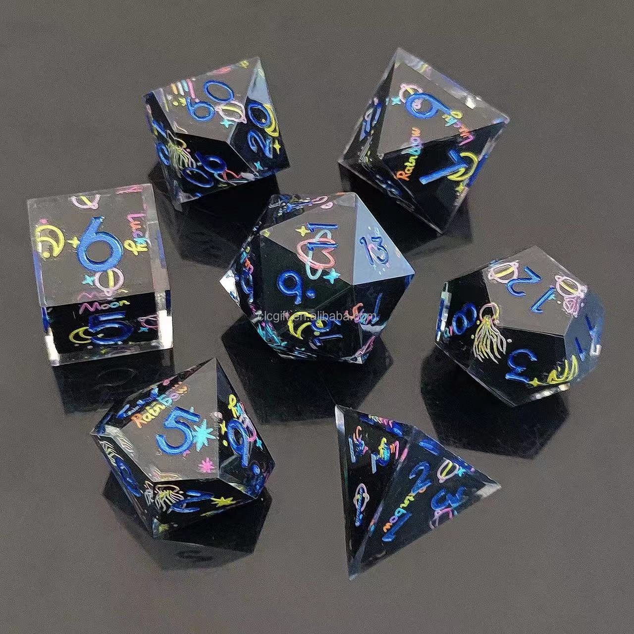 Resin Sharp Edge DND Dice Set, 7PCS D and D Dice Role Playing Dice for Dungeons and Dragons RPG Tabletop Game