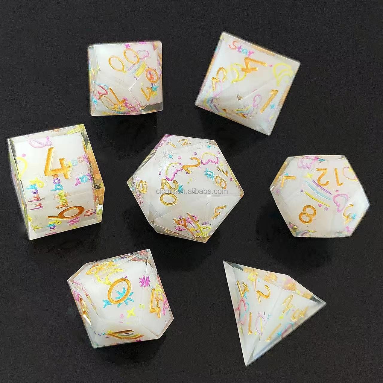 Resin Sharp Edge DND Dice Set, 7PCS D and D Dice Role Playing Dice for Dungeons and Dragons RPG Tabletop Game