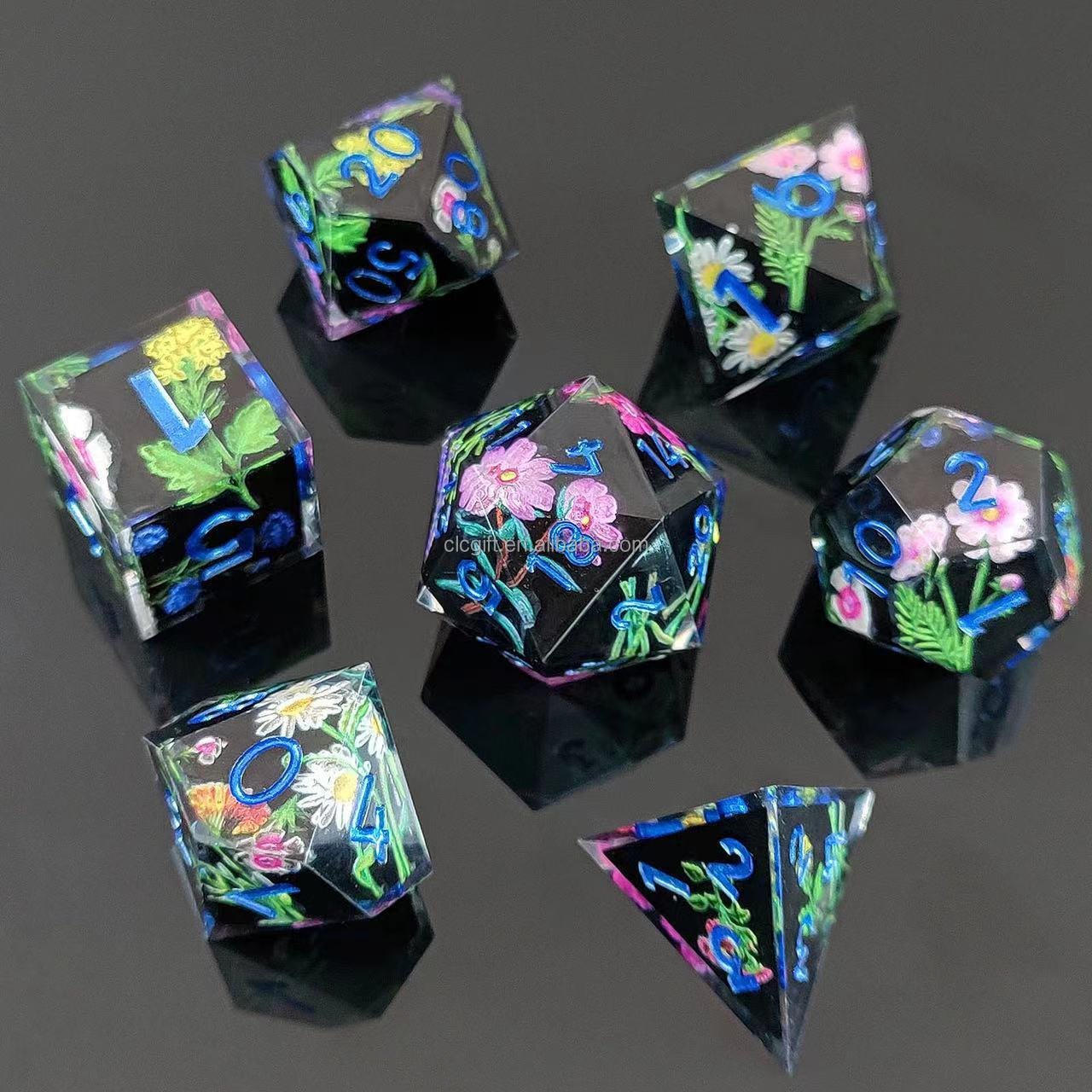 Resin Sharp Edge DND Dice Set, 7PCS D and D Dice Role Playing Dice for Dungeons and Dragons RPG Tabletop Game