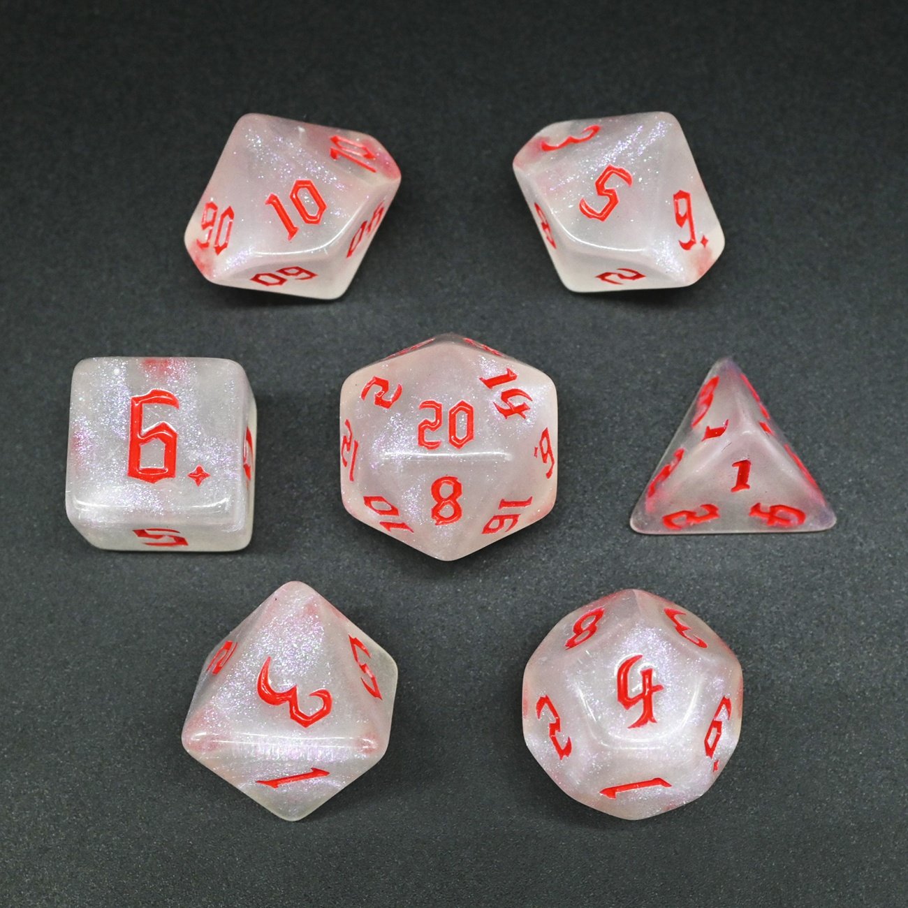New Listing Unique Sickle Font Golden Gradient Acrylic Dice Novel Style Polyhedral DND Dice Set for Board Game