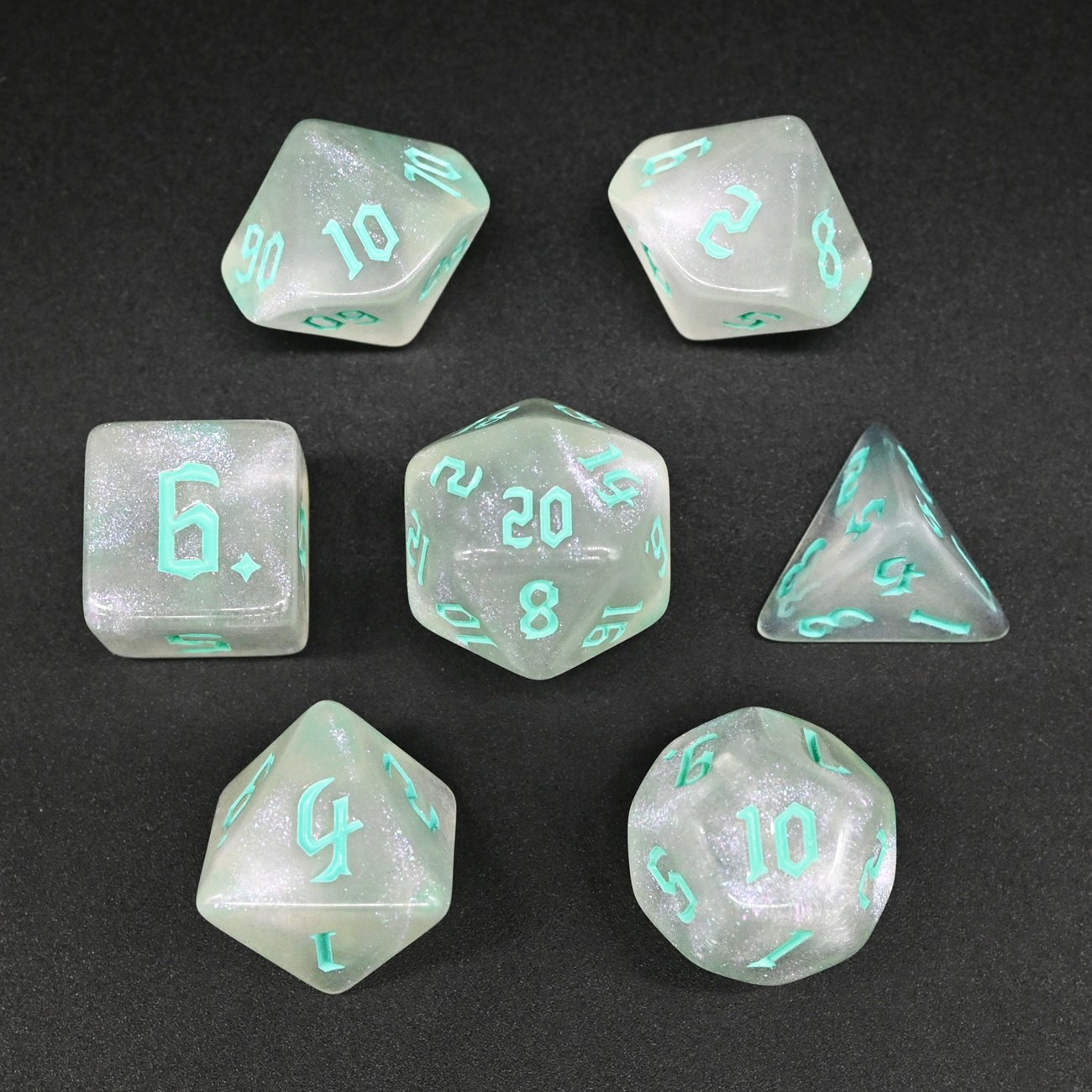 New Listing Unique Sickle Font Golden Gradient Acrylic Dice Novel Style Polyhedral DND Dice Set for Board Game