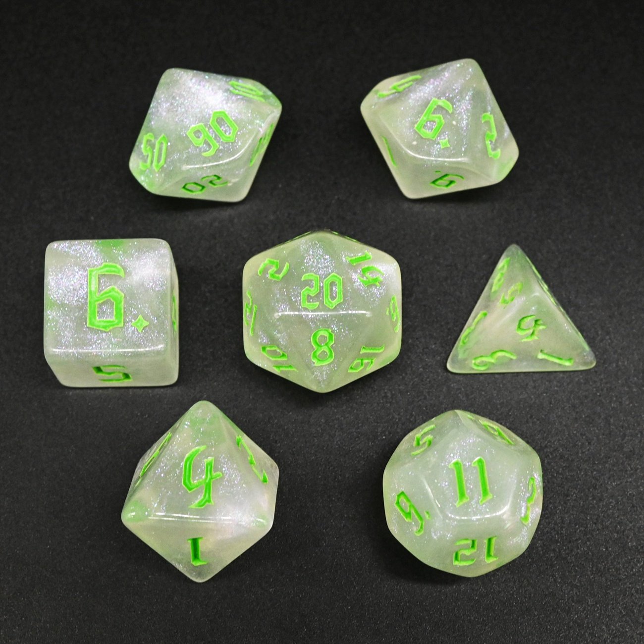 New Listing Unique Sickle Font Golden Gradient Acrylic Dice Novel Style Polyhedral DND Dice Set for Board Game