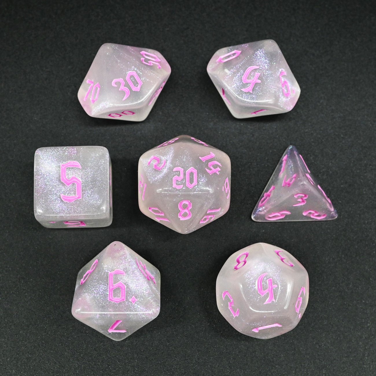 New Listing Unique Sickle Font Golden Gradient Acrylic Dice Novel Style Polyhedral DND Dice Set for Board Game