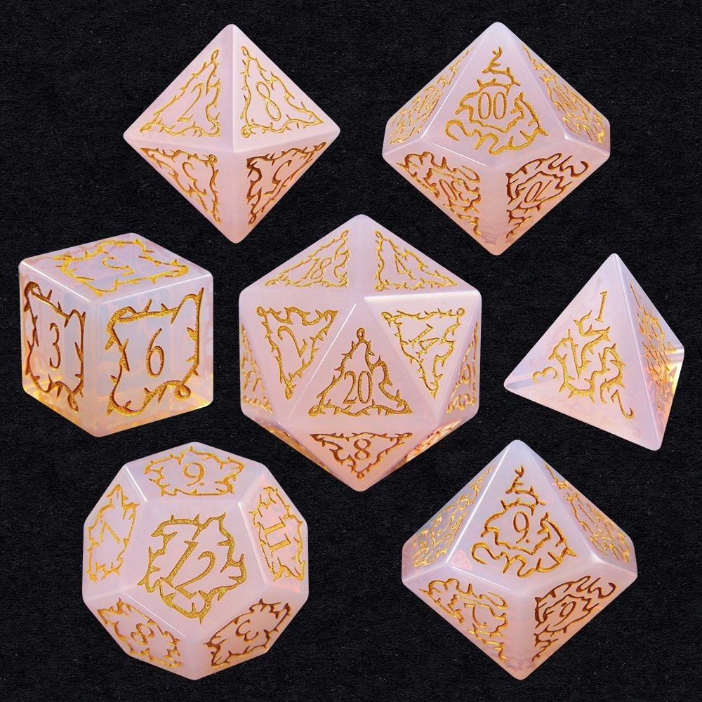 Artificial Glass Gemstone Pattern Dices DND Pink Opal Stone Dice For Dungeons And Dragons Board Games