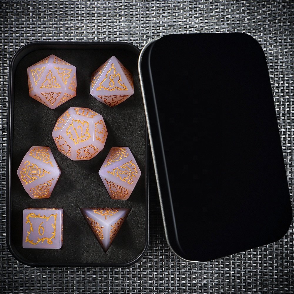 Artificial Glass Gemstone Pattern Dices DND Pink Opal Stone Dice For Dungeons And Dragons Board Games