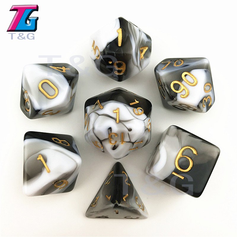 T&G Amazing Gemini colours effect 7 polyhedral dice set for dnd and rpg board games