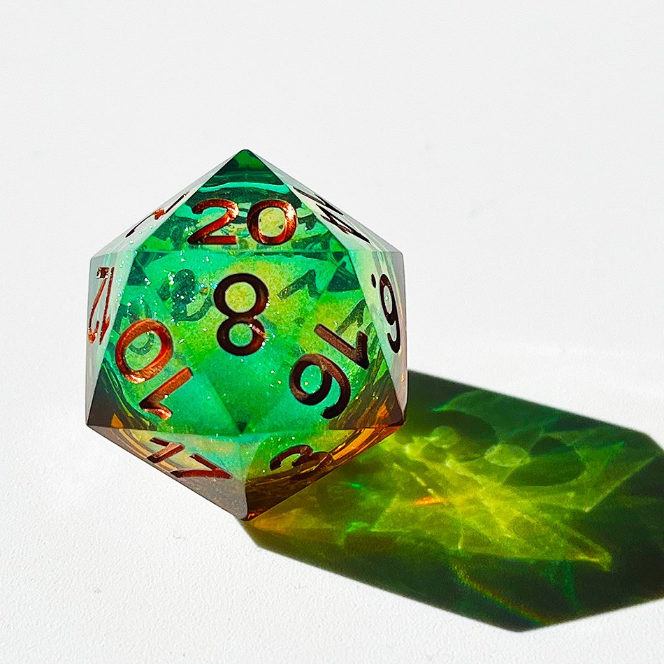 Handmade Green and Yellow Gradient Resin New Style Sharp Liquid Core Factory Dnd Game Dice Set