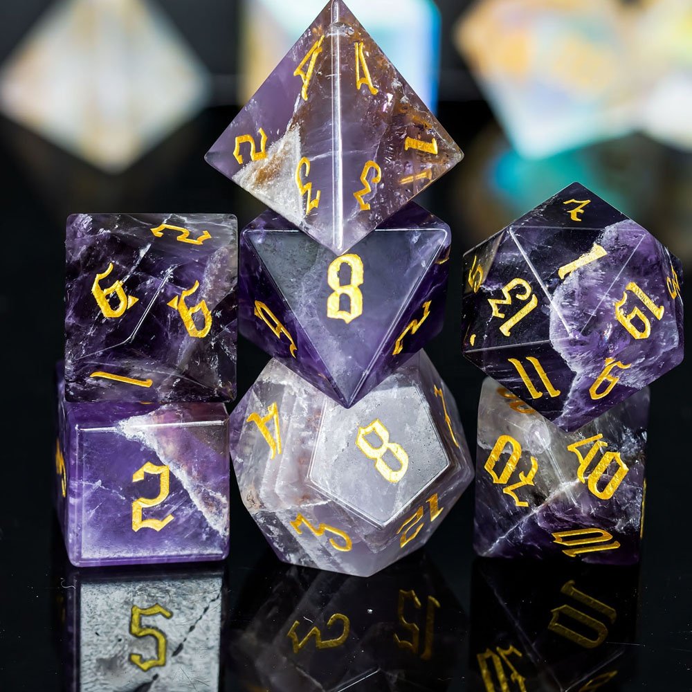 Custom Natural Stone Polyhedral Amethyst Dices DND Crystal Dice Set For Role-playing Game Dungeons And Dragons