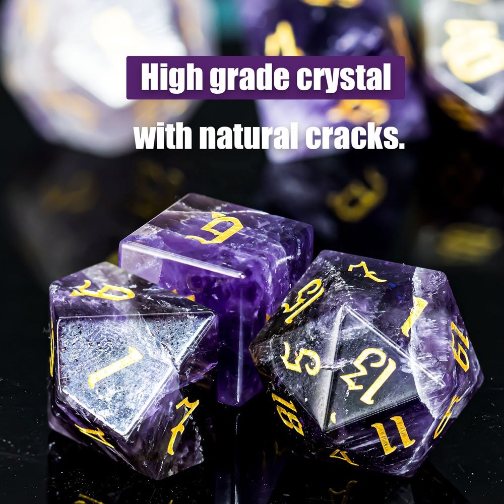 Custom Natural Stone Polyhedral Amethyst Dices DND Crystal Dice Set For Role-playing Game Dungeons And Dragons