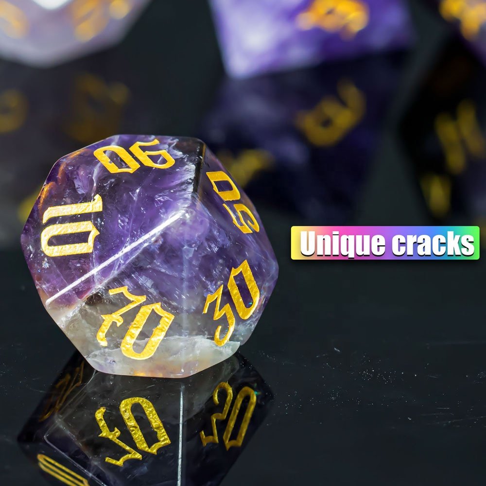 Custom Natural Stone Polyhedral Amethyst Dices DND Crystal Dice Set For Role-playing Game Dungeons And Dragons