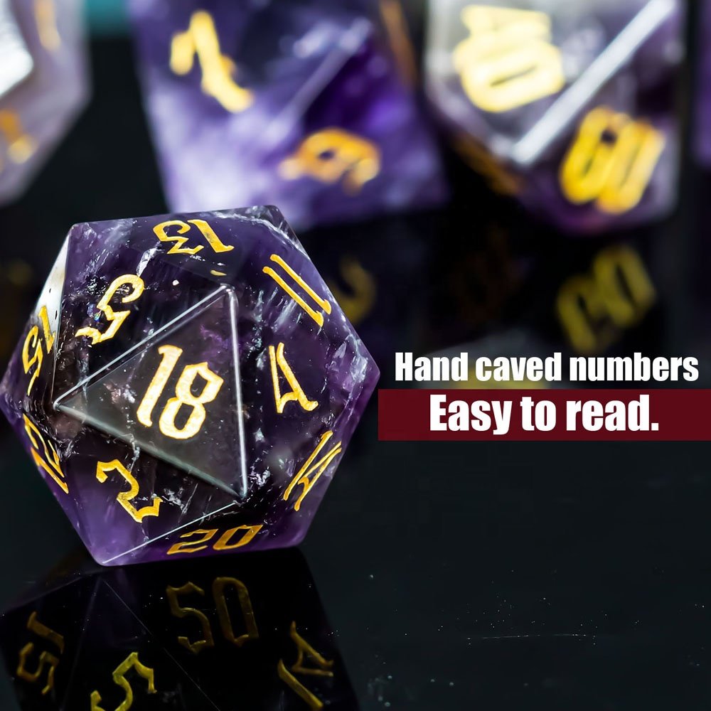 Custom Natural Stone Polyhedral Amethyst Dices DND Crystal Dice Set For Role-playing Game Dungeons And Dragons