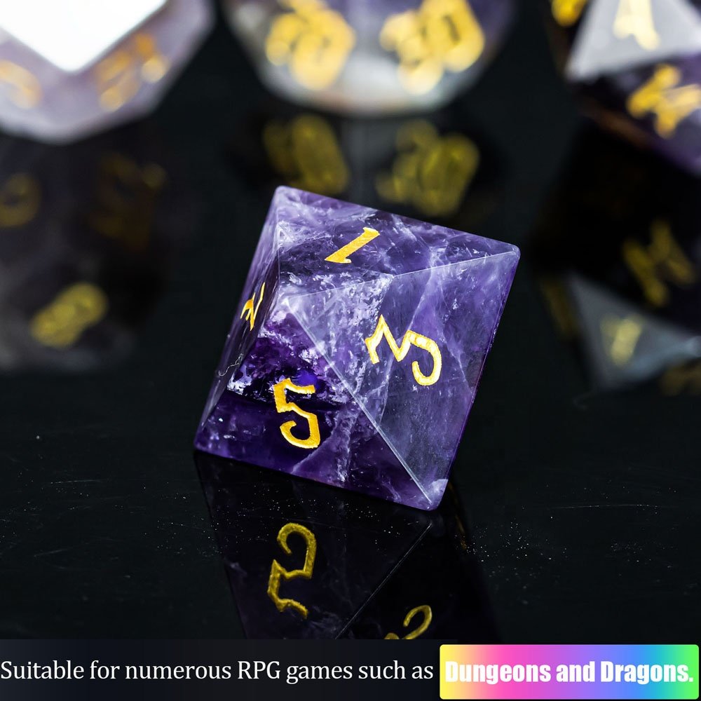 Custom Natural Stone Polyhedral Amethyst Dices DND Crystal Dice Set For Role-playing Game Dungeons And Dragons