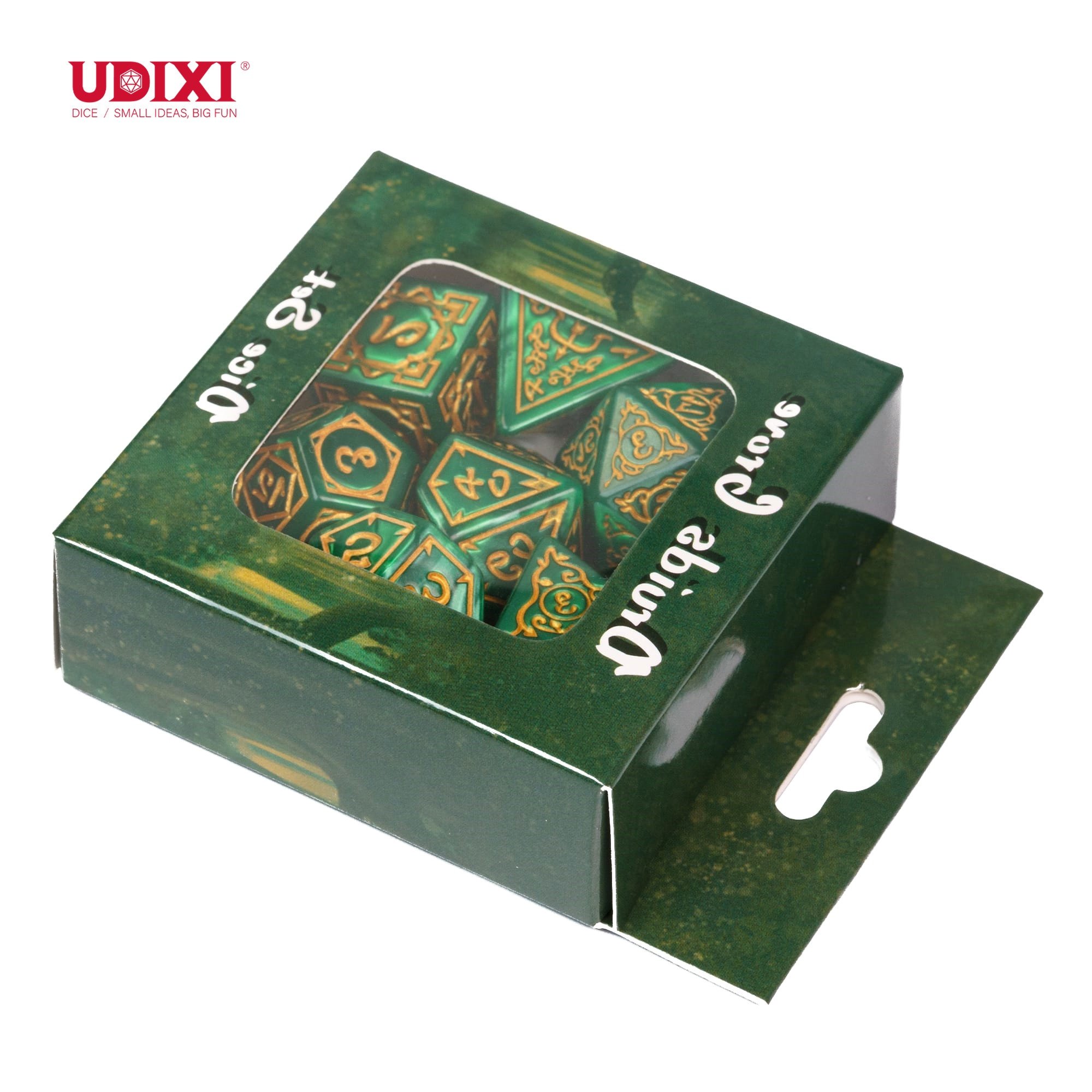 Udixi Plastic polyhedron dungeons and dragons Acrylic rpg pattern dice custom set green