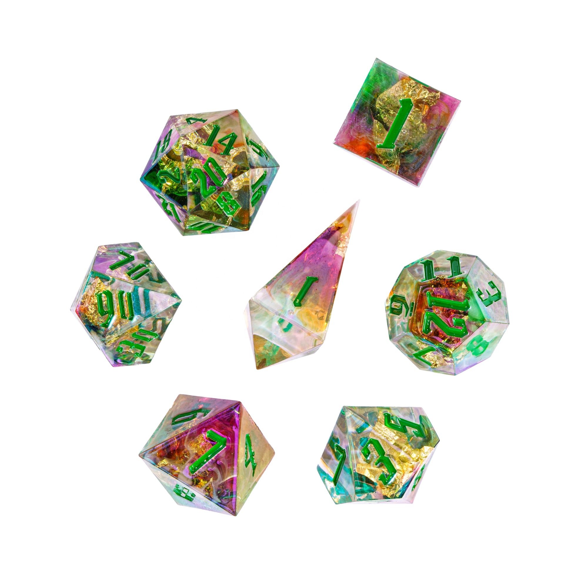 Udixi Custom Handmade Sharp Colorful Electroplating Resin Dice Dungeons and Dragons DND board game Dice Set