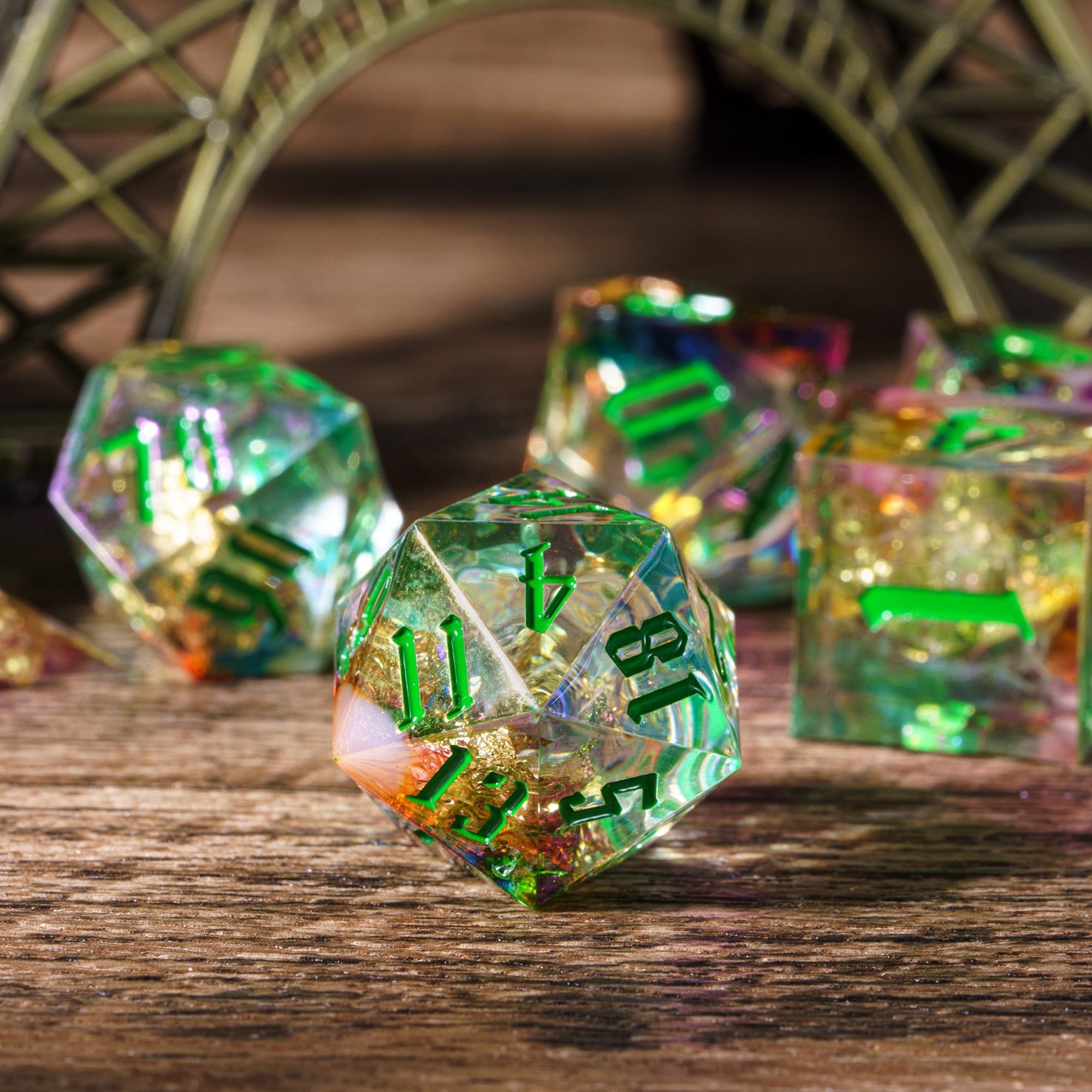 Udixi Custom Handmade Sharp Colorful Electroplating Resin Dice Dungeons and Dragons DND board game Dice Set