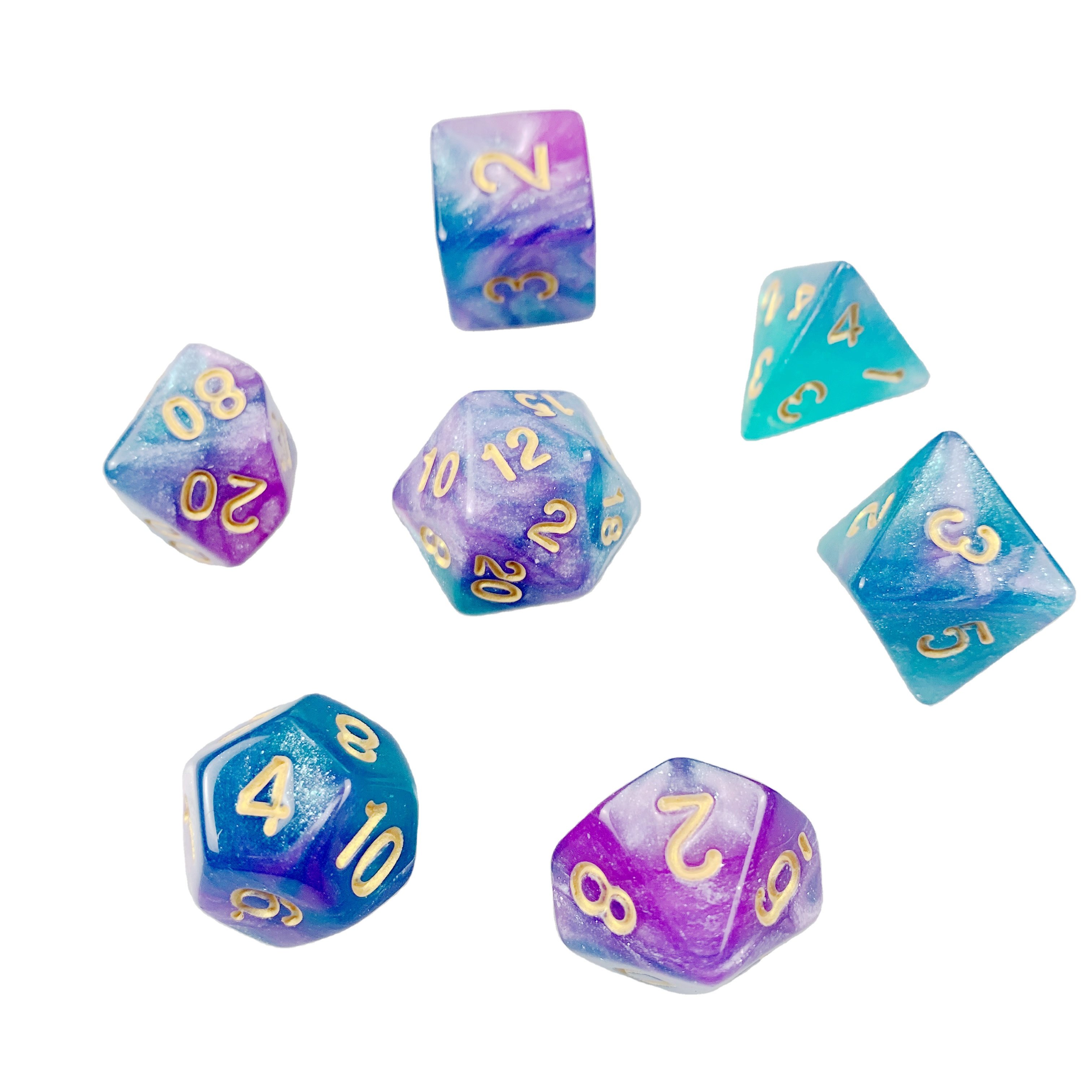 hot sale starry double colors bling bling acrylic DND dice set D4 D6 D8 D10 D12 D20