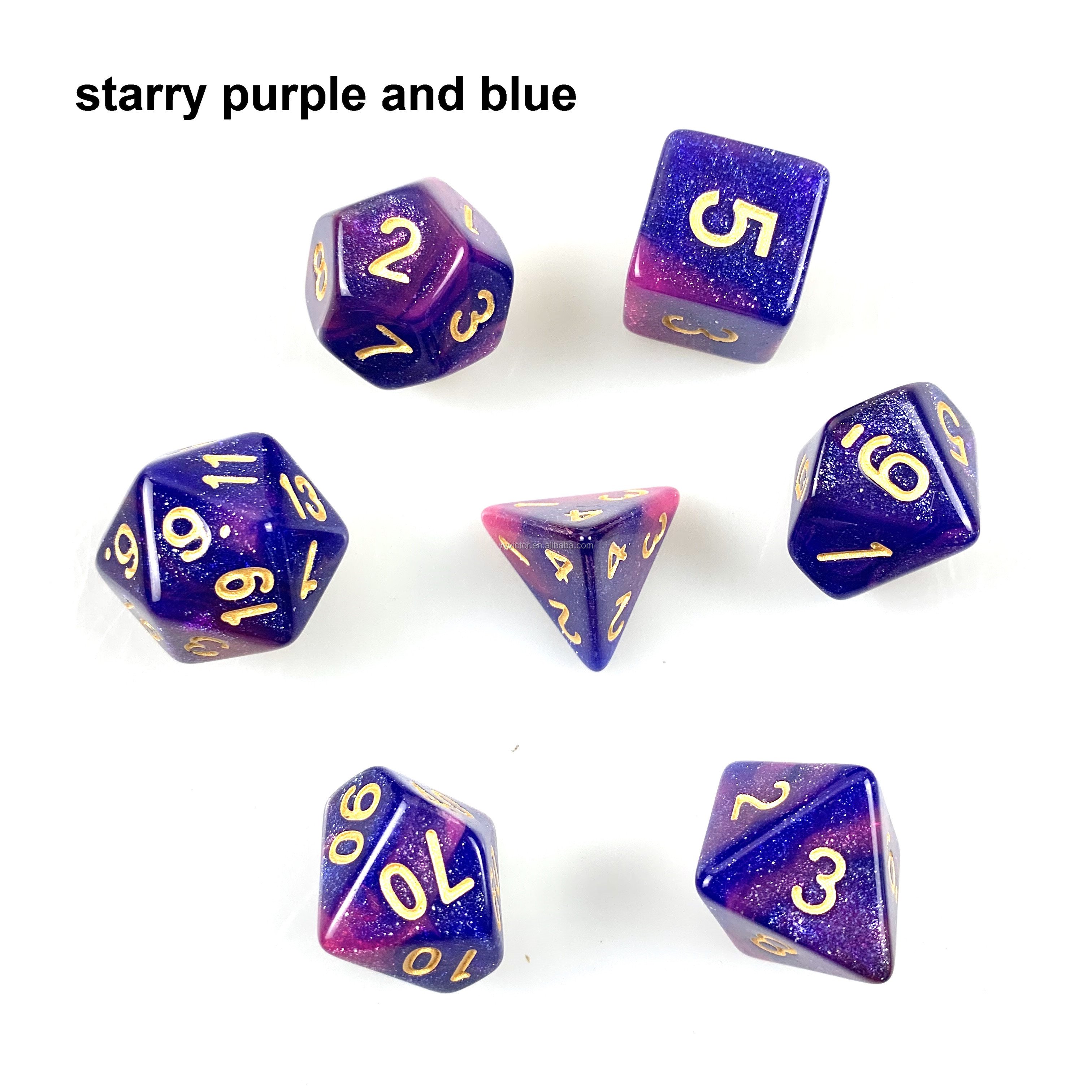 hot sale starry double colors bling bling acrylic DND dice set D4 D6 D8 D10 D12 D20
